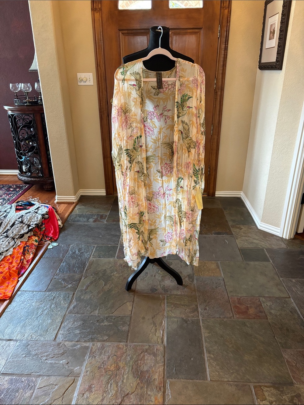 Aratta Floral Kimono Cover-Up in Cream, Pink, Green